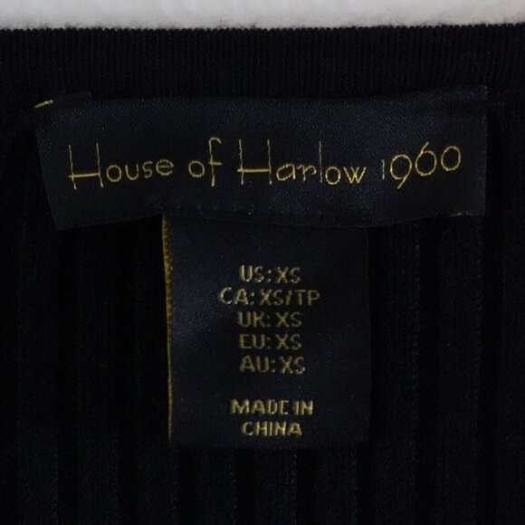 House of Harlow 1960, Rhinestone Bow Buttons Ribbed Cardigan Sweater, Black - Picture 5 of 7